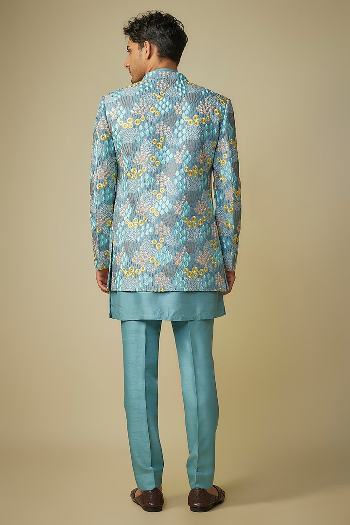 Multi-Colored Silk Machine Embroidered Indo-Western Set by Nero By Shaifali & Satya at Pernia's Pop Up Shop