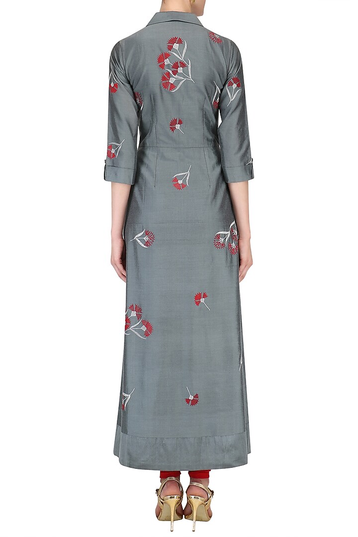 Grey traced carnation motifs shirt dress available only at Pernia's Pop Up Shop.