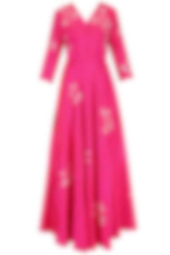 Pink Rose Bush Crushed Kalidaar Set with Tassel Scarf by Nachiket Barve