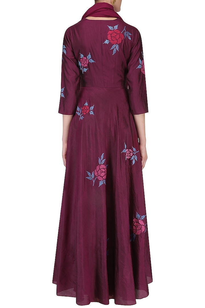 Plum rose bush crushed kalidaar set with tassel scarf available only at Pernia's Pop Up Shop.