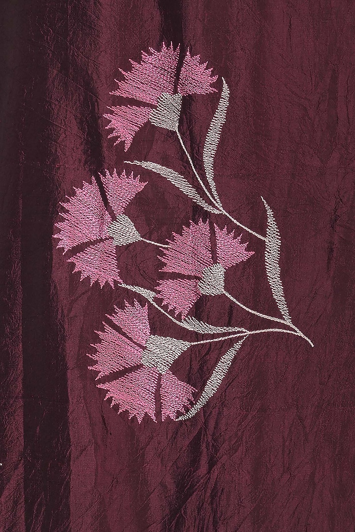 Maroon overlap panel traced carnation kurta available only at Pernia's Pop Up Shop.