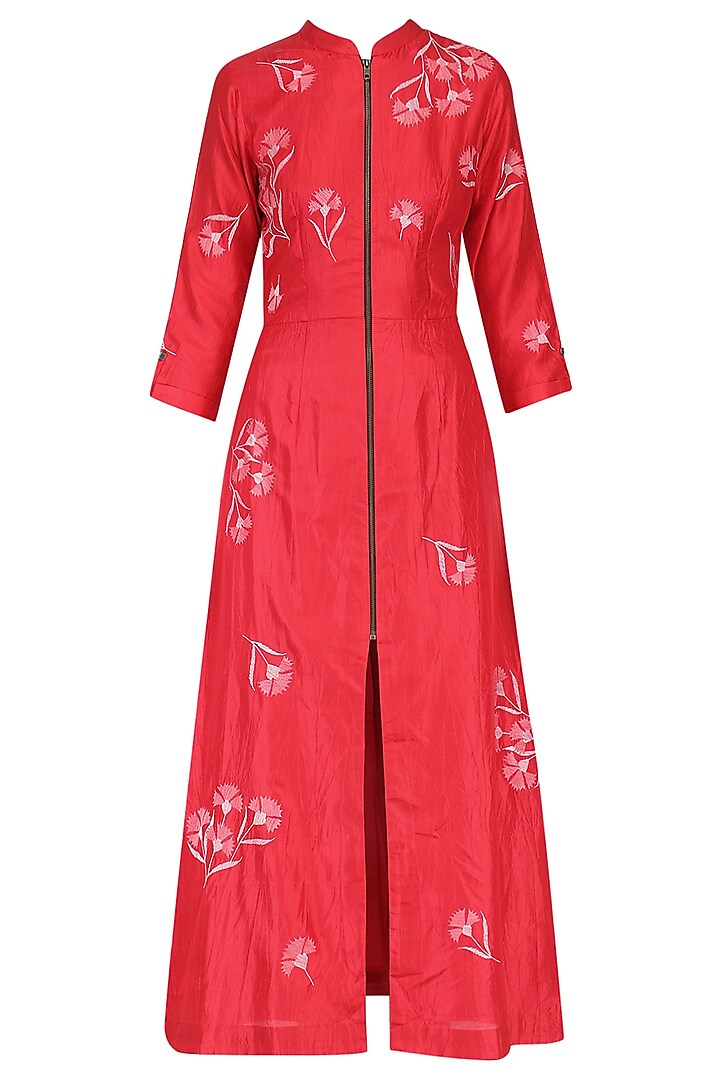 Red traced carnations zipper shirt dress available only at Pernia's Pop Up Shop.