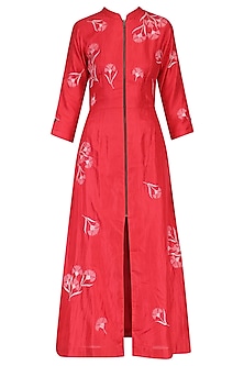 Red traced carnations zipper shirt dress available only at Pernia's Pop ...