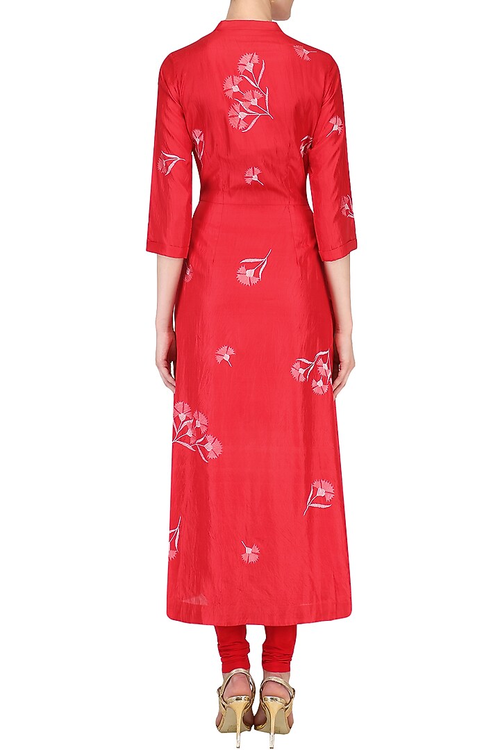 Red traced carnations zipper shirt dress available only at Pernia's Pop Up Shop.