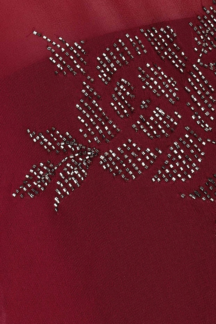 Plum beaded rose bush motifs saree with embroidered blouse available only at Pernia's Pop Up Shop.