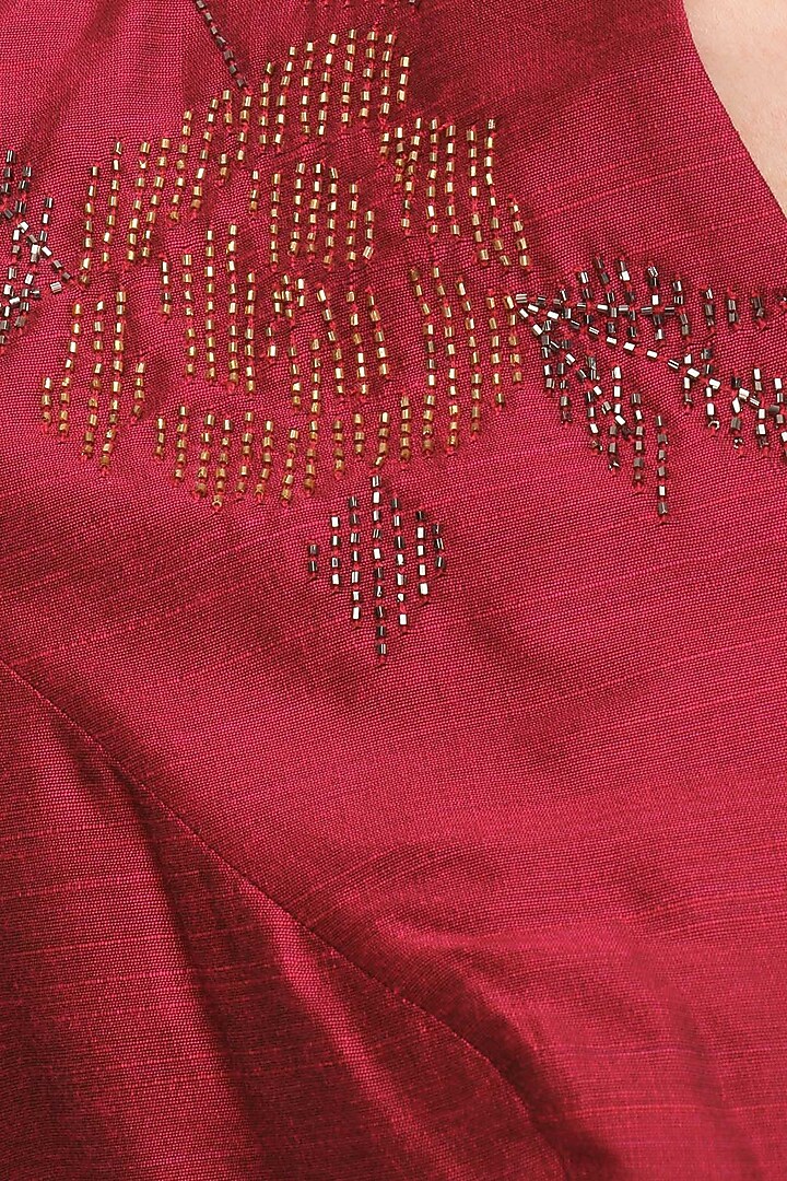 Plum beaded rose bush motifs saree with embroidered blouse available only at Pernia's Pop Up Shop.