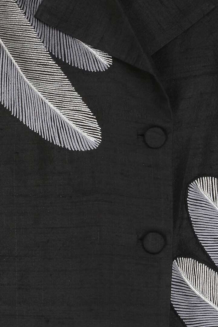 Nachiket Barve presents Black raven feathers thread embroidered oversized jacket available only at Pernia's Pop Up Shop.