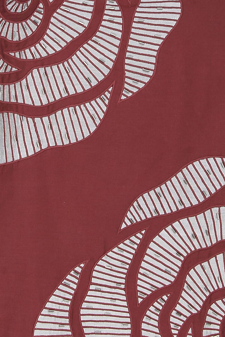 Nachiket Barve presents Maroon embroidered cutwork rose motif oversize jacket available only at Pernia's Pop Up Shop.