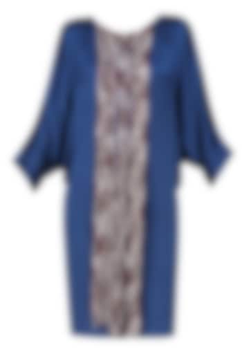 Nachiket Barve presents Cobalt blue piu piu tye and dye fringes satin dress available only at Pernia's Pop Up Shop.