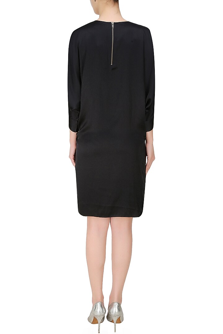 Nachiket Barve presents Black piu piu tye and dye fringes satin dress available only at Pernia's Pop Up Shop.
