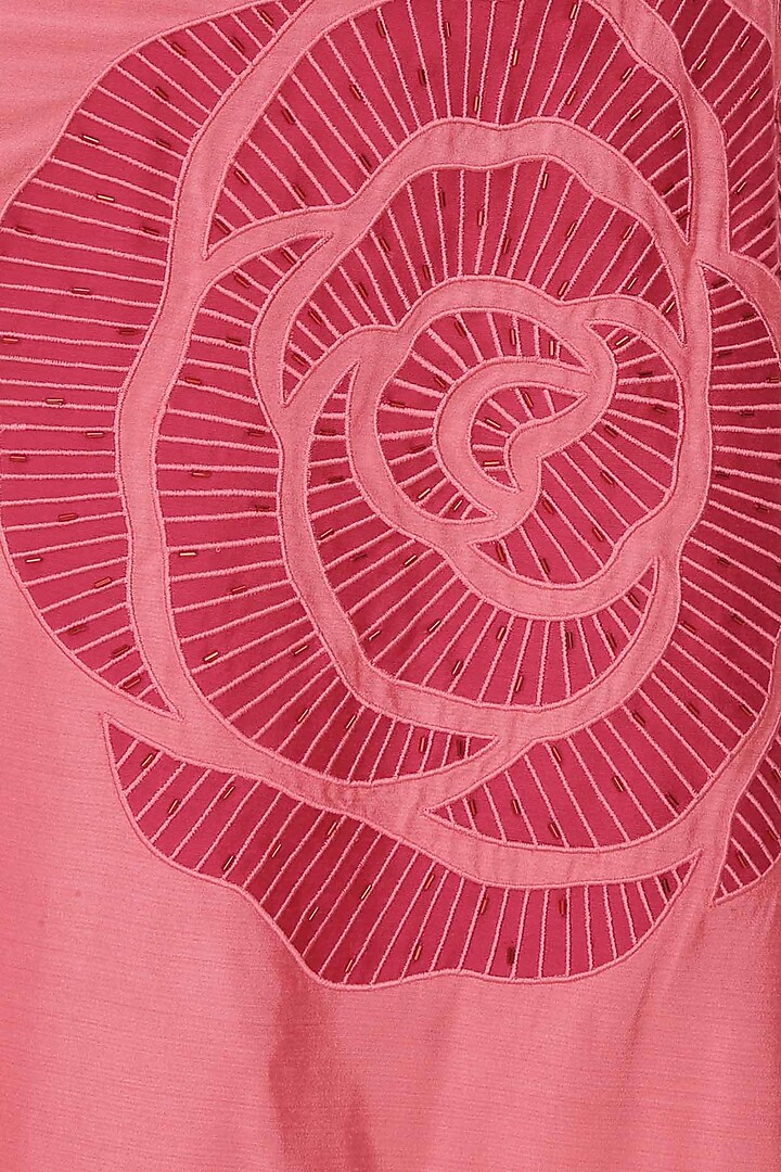 Nachiket Barve presents Pink thread embroidered cutwork rose motif long shirt dress available only at Pernia's Pop Up Shop.
