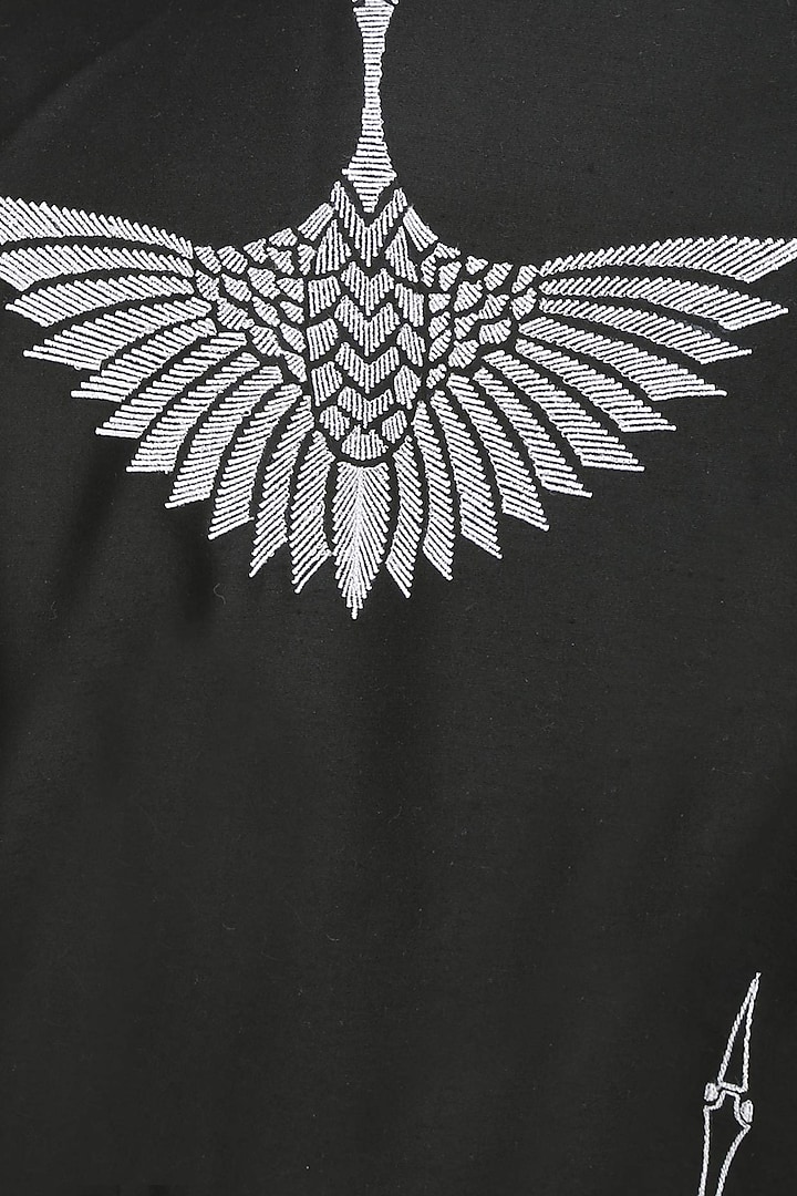 Nachiket Barve presents Black thread embroidered crane motifs shirt dress available only at Pernia's Pop Up Shop.