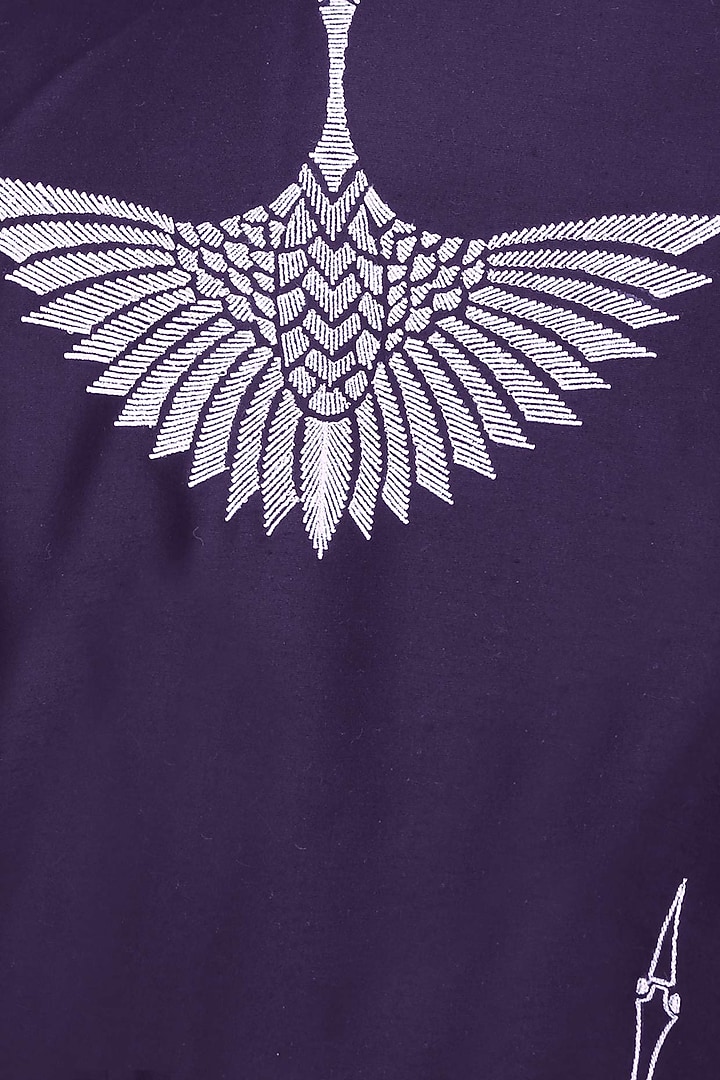 Nachiket Barve presents Indigo thread embroidered crane motifs shirt dress available only at Pernia's Pop Up Shop.
