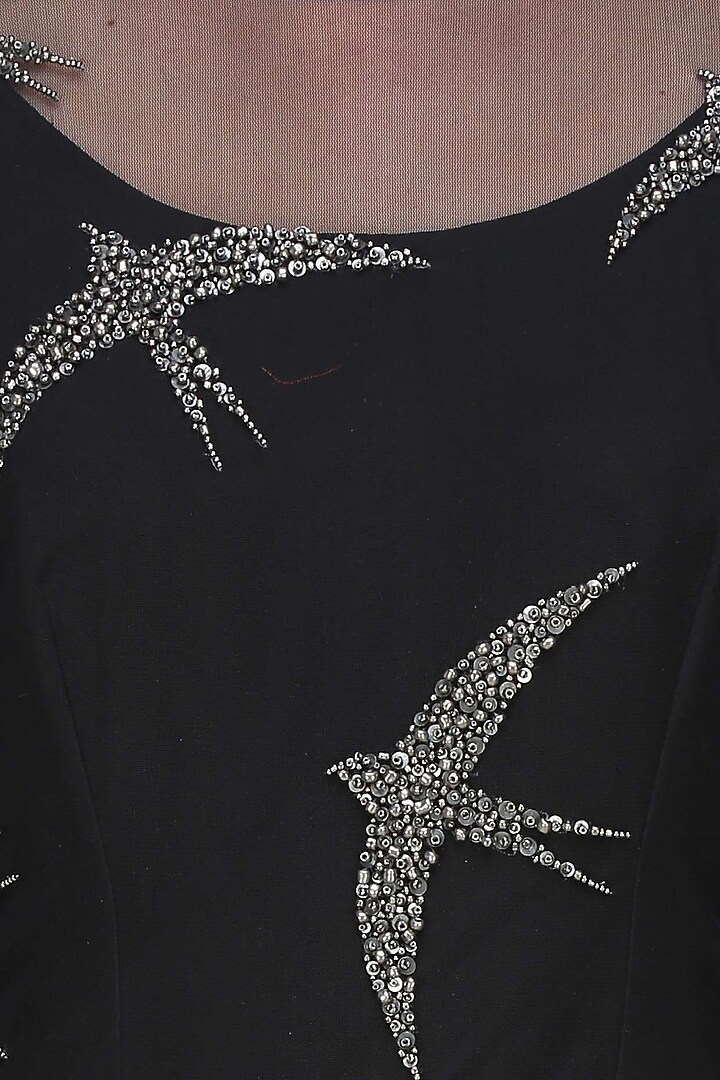 Nachiket Barve presents Black beads and sequins embroidered swallow motifs sheer dress available only at Pernia's Pop Up Shop.