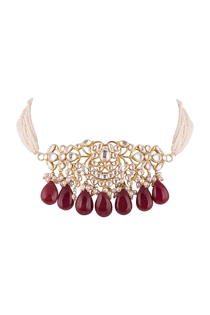 Gold Plated Polki Choker Necklace by Nepra By Neha Goel at Pernia's Pop Up Shop