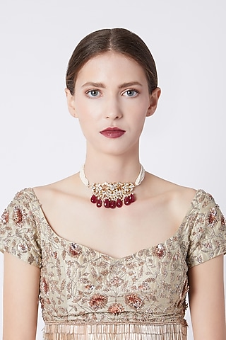 Gold Plated Polki Choker Necklace by Nepra By Neha Goel