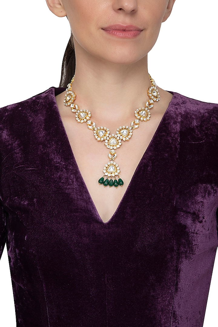 Gold Plated Emerald Choker Necklace by Nepra By Neha Goel