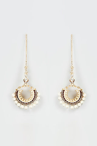 Gold Finish Kundan Polki & Red Enamelled Maang Tikka by Nepra By Neha Goel