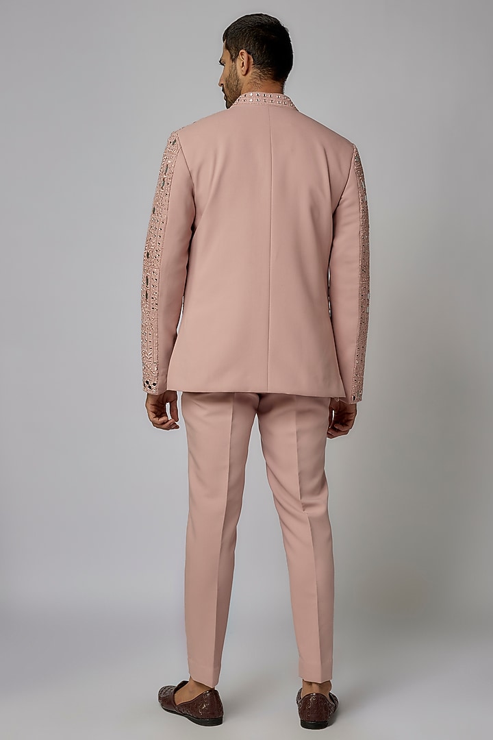 Pastel Pink Suiting Fabric Mirror Embroidered Wedding Indowestern Set by Nero by Shaifali & Satya at Pernia's Pop Up Shop