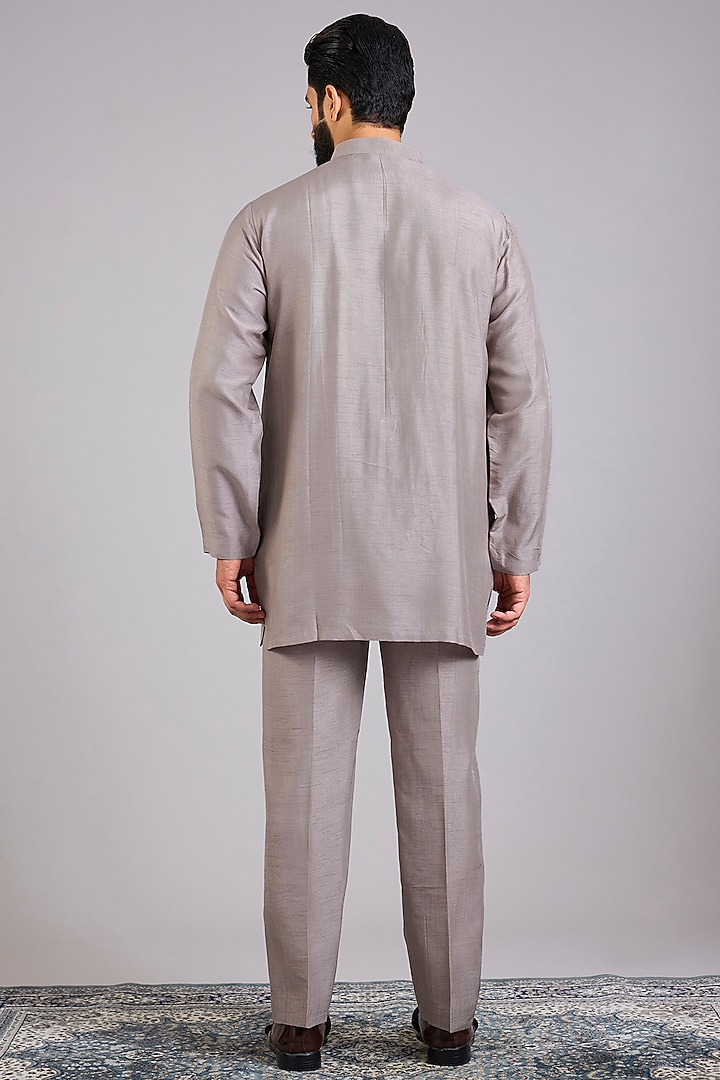 Grey Silk Handwork Open Jacket Set by Nero By Shaifali & Satya at Pernia's Pop Up Shop