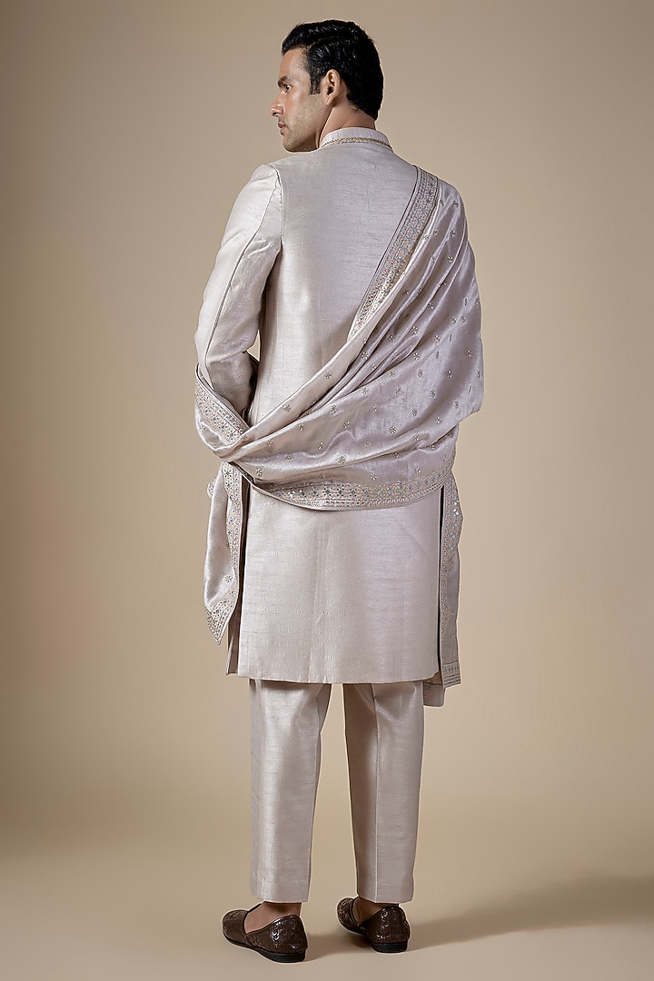 Pink Raw Silk Wedding Sherwani Set by Nero By Shaifali & Satya at Pernia's Pop Up Shop