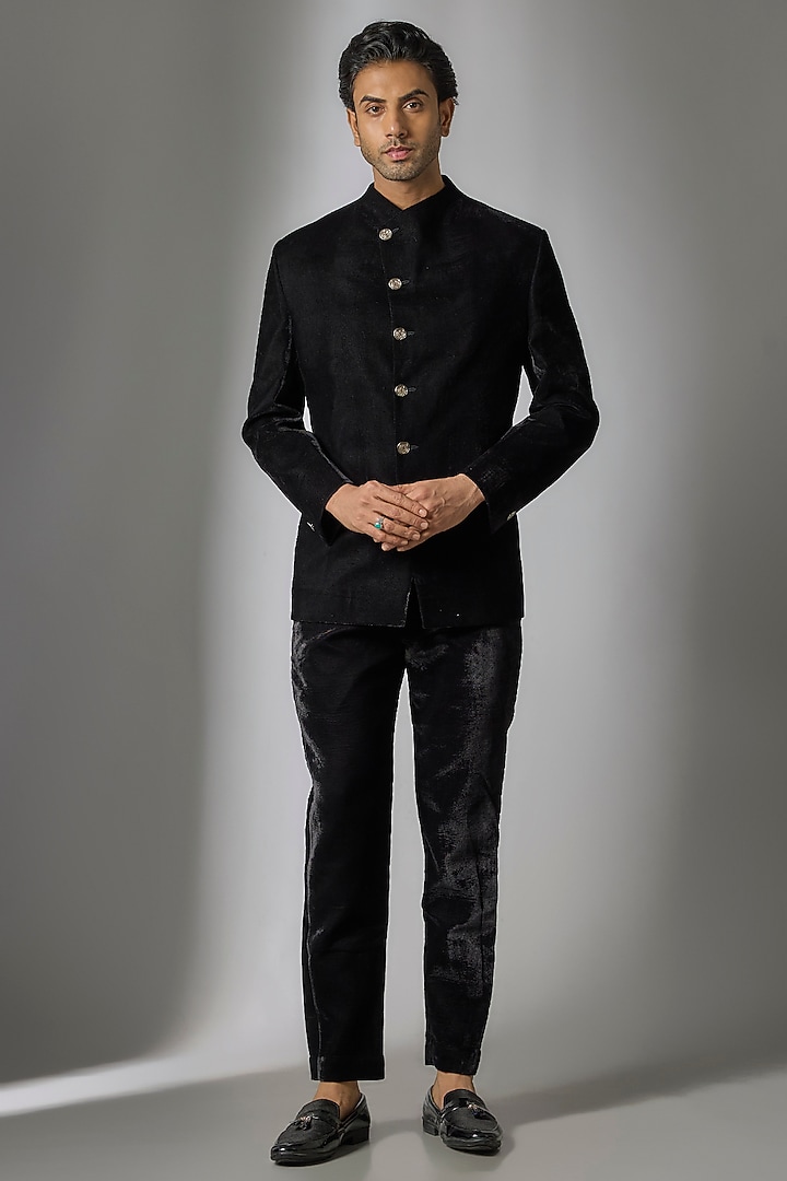 Black Velvet Jodhpuri Set by Nero by Shaifali & Satya at Pernia's Pop Up Shop