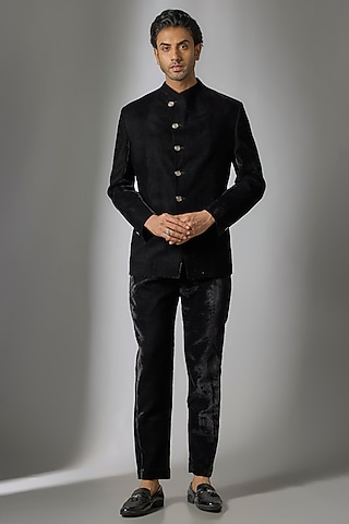 Black Velvet Jodhpuri Set by Nero by Shaifali & Satya