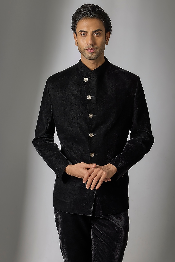 Black Velvet Jodhpuri Set by Nero by Shaifali & Satya at Pernia's Pop Up Shop