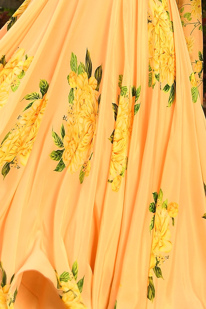 Butter Yellow Floral Printed Wedding Anarkali Set by Neha Chopra Tandon at Pernia's Pop Up Shop
