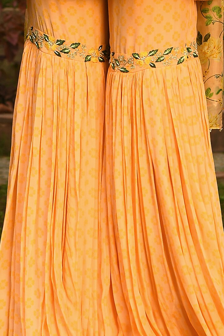 Butter Yellow Floral Printed Wedding Sharara Set by Neha Chopra Tandon at Pernia's Pop Up Shop