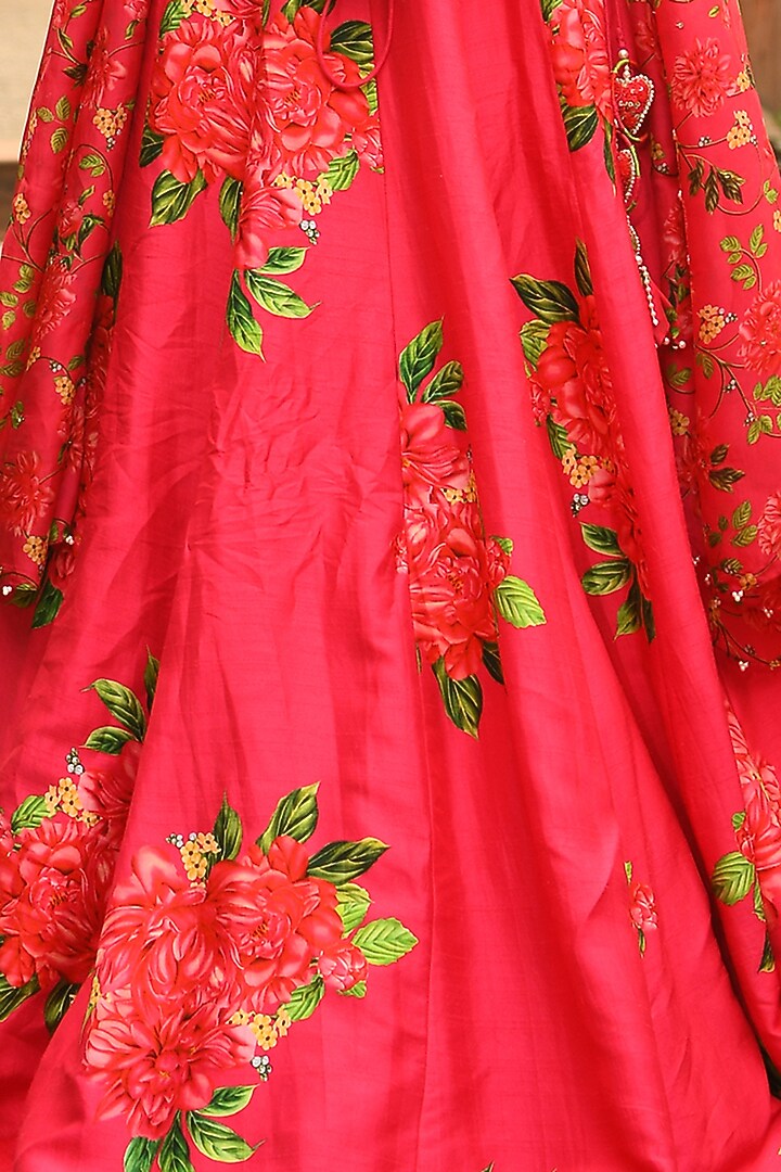 Reddish-Pink Floral Printed Wedding Lehenga Set by Neha Chopra Tandon at Pernia's Pop Up Shop