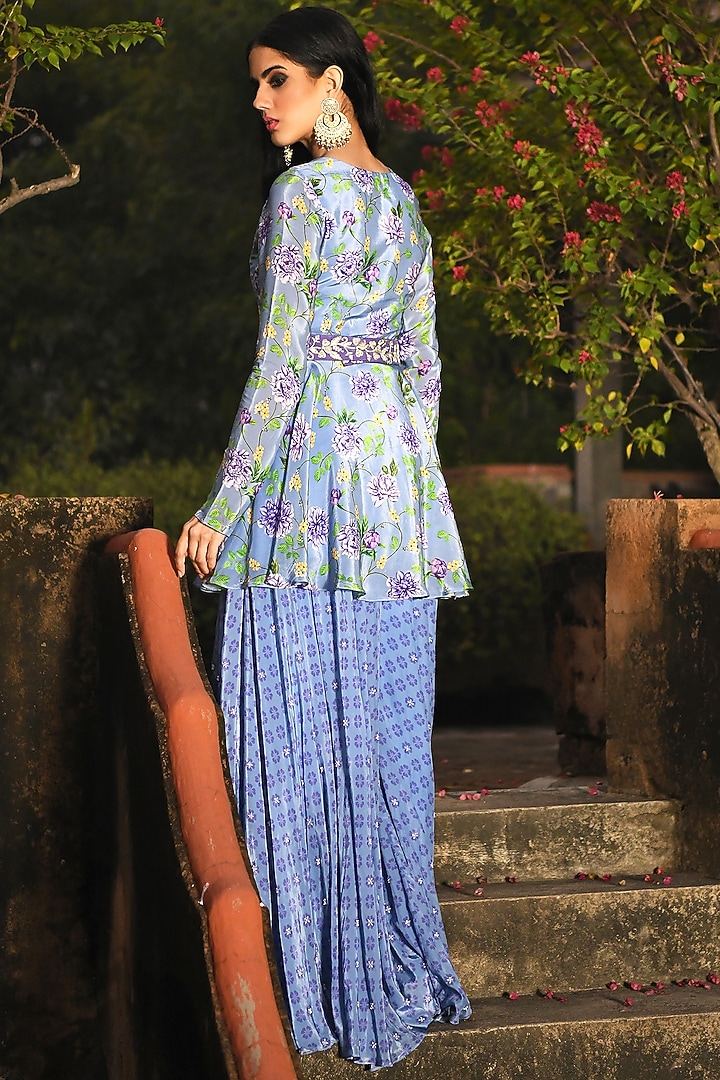 Pastel Blue Hand Embroidered Flared Wedding Sharara Set by Neha Chopra Tandon at Pernia's Pop Up Shop