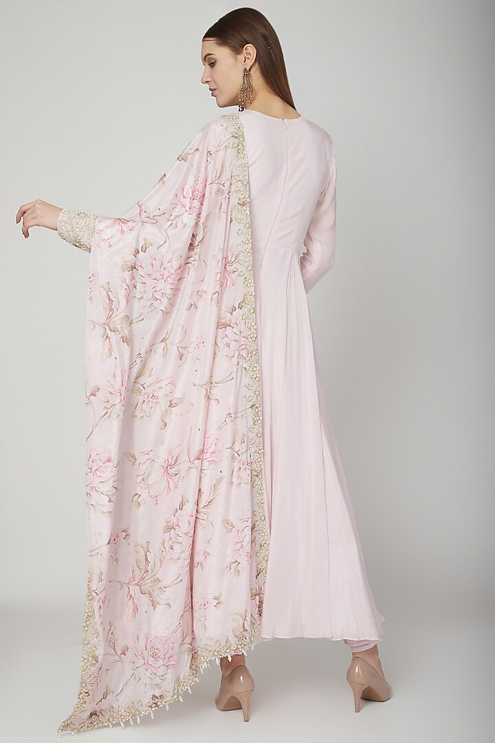 Blush Pink Embroidered & Floral Printed Wedding Anarkali Set by Neha Chopra Tandon at Pernia's Pop Up Shop