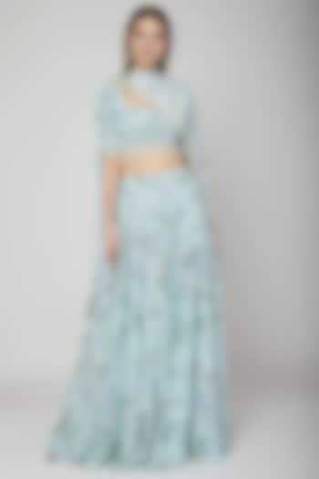 Sky Blue Floral Wedding Lehenga Set by Neha Chopra Tandon at Pernia's Pop Up Shop
