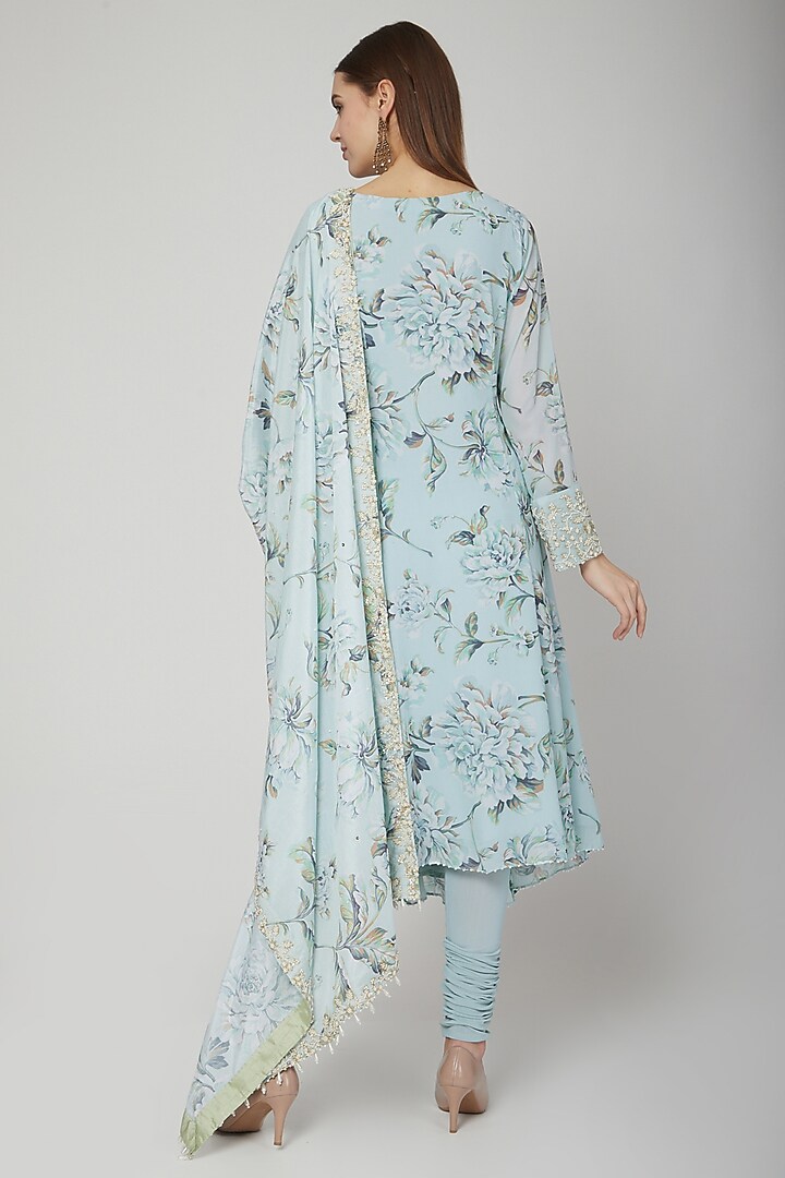 Pale Blue Embroidered Floral Party Wear Anarkali Set by Neha Chopra Tandon at Pernia's Pop Up Shop