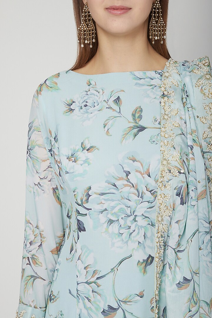 Pale Blue Embroidered Floral Party Wear Anarkali Set by Neha Chopra Tandon at Pernia's Pop Up Shop