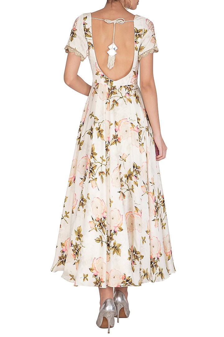 Cream Embroidered & Floral Printed Party Wear Anarkali Set by Neha Chopra Tandon at Pernia's Pop Up Shop