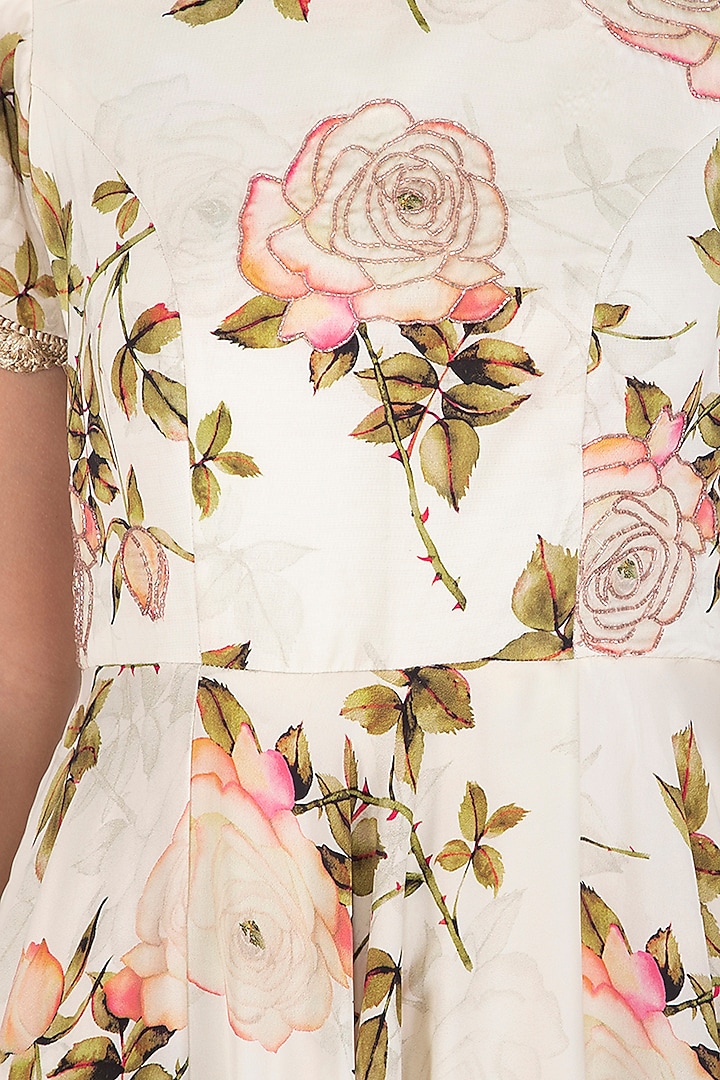 Cream Embroidered & Floral Printed Party Wear Anarkali Set by Neha Chopra Tandon at Pernia's Pop Up Shop