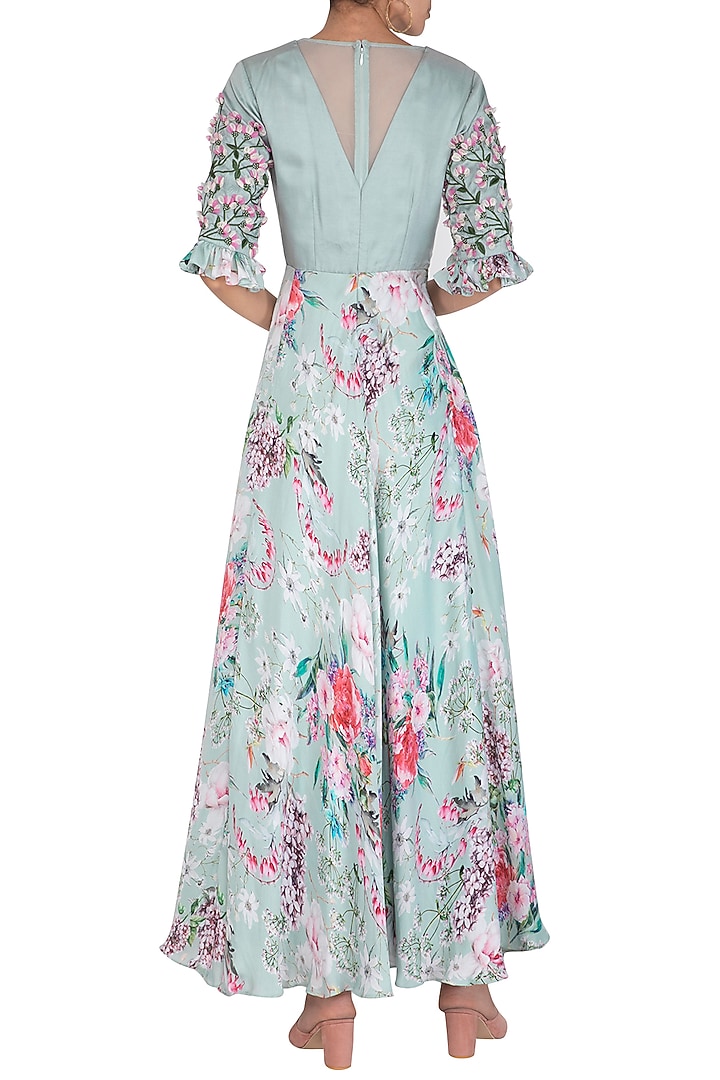 Blue Embroidered Printed Party Wear Anarkali Kurta With Dupatta by Neha Chopra Tandon at Pernia's Pop Up Shop