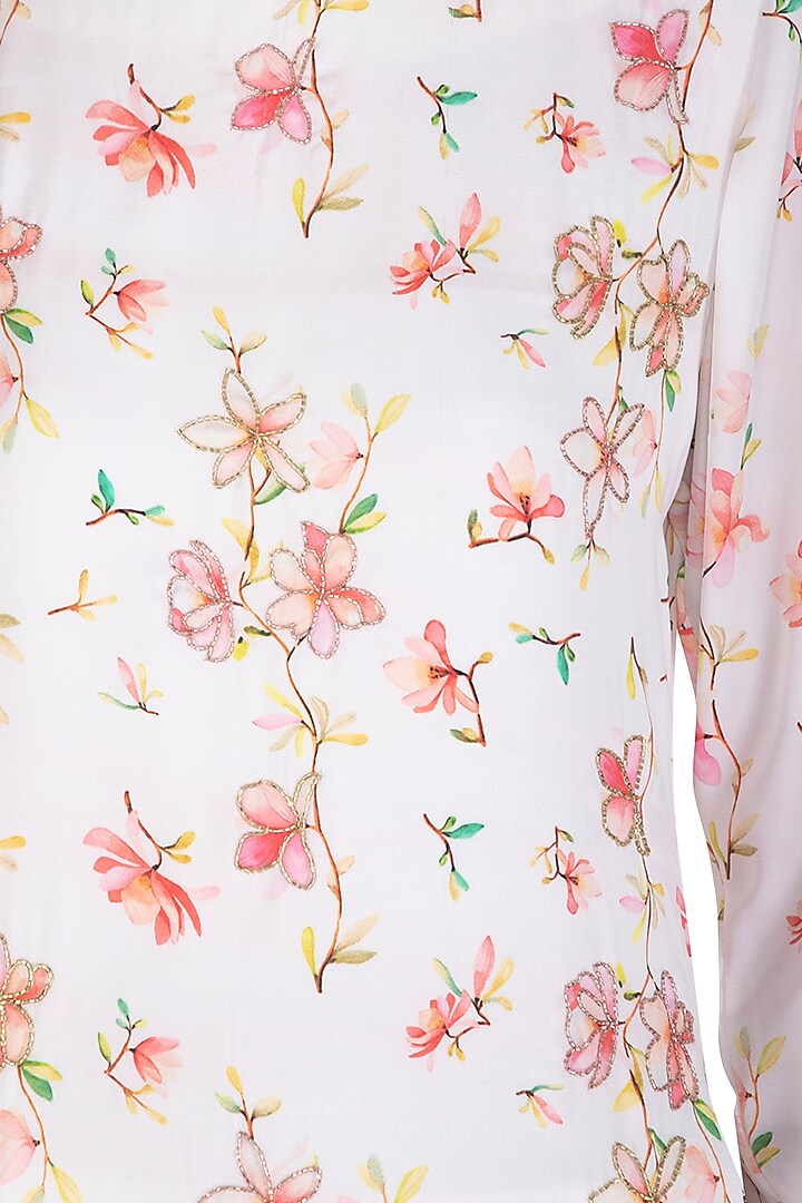 White Printed Tunic With Cigarette Pants by Neha Chopra Tandon at Pernia's Pop Up Shop