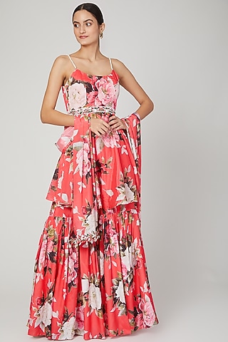 Red Printed Sharara Set by Neha Chopra Tandon