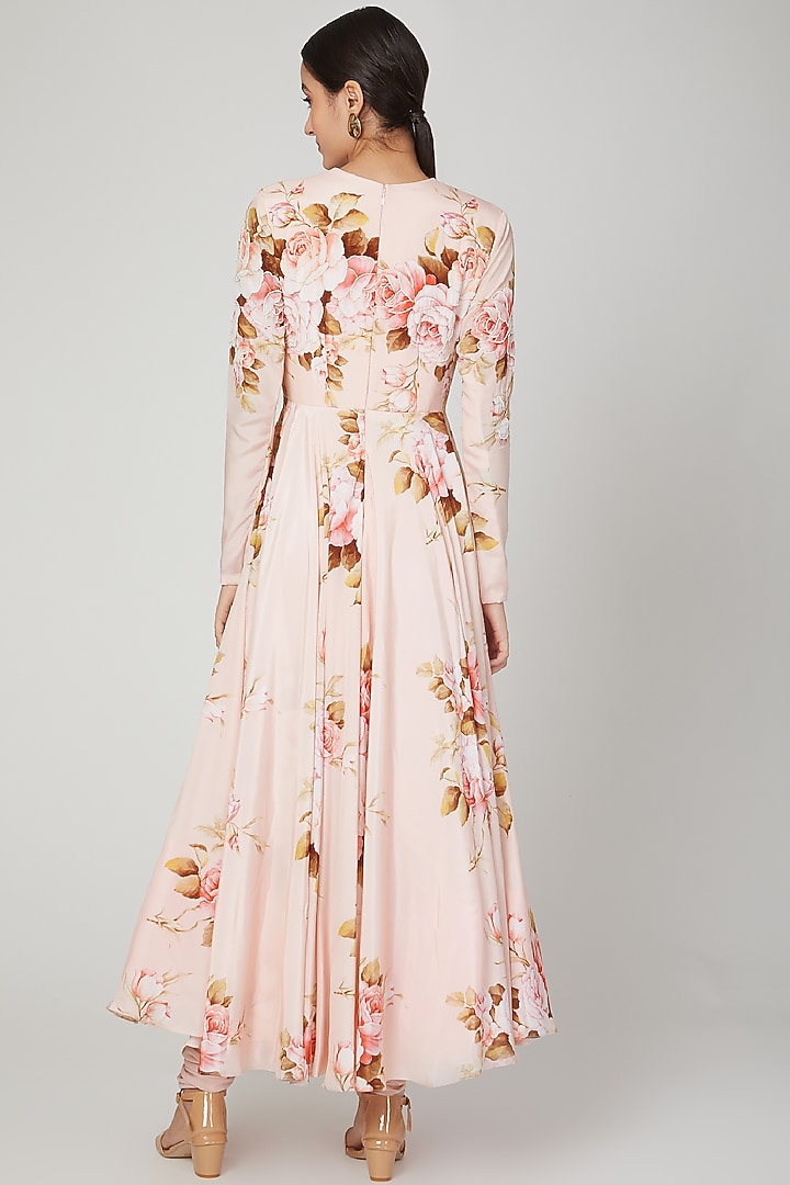 Blush Pink Printed Party Wear Anarkali Set by Neha Chopra Tandon at Pernia's Pop Up Shop