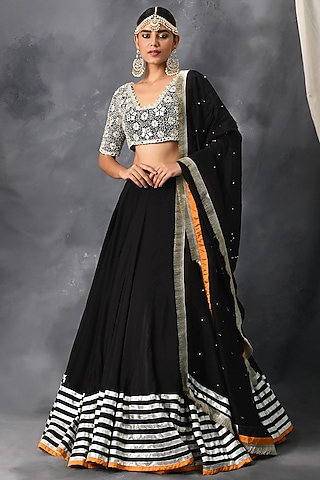 Black Zardosi Hand Embroidered Lehenga Set by Neha Chopra Tandon