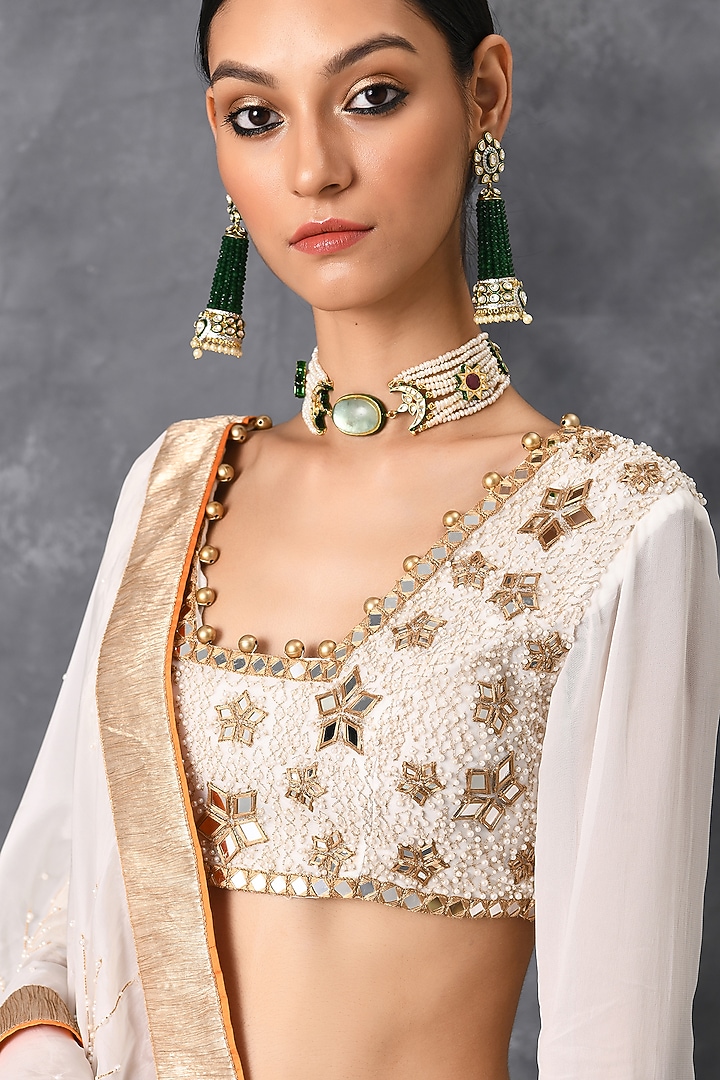 Ivory Wedding Lehenga Set With Gold Finishing by Neha Chopra Tandon at Pernia's Pop Up Shop