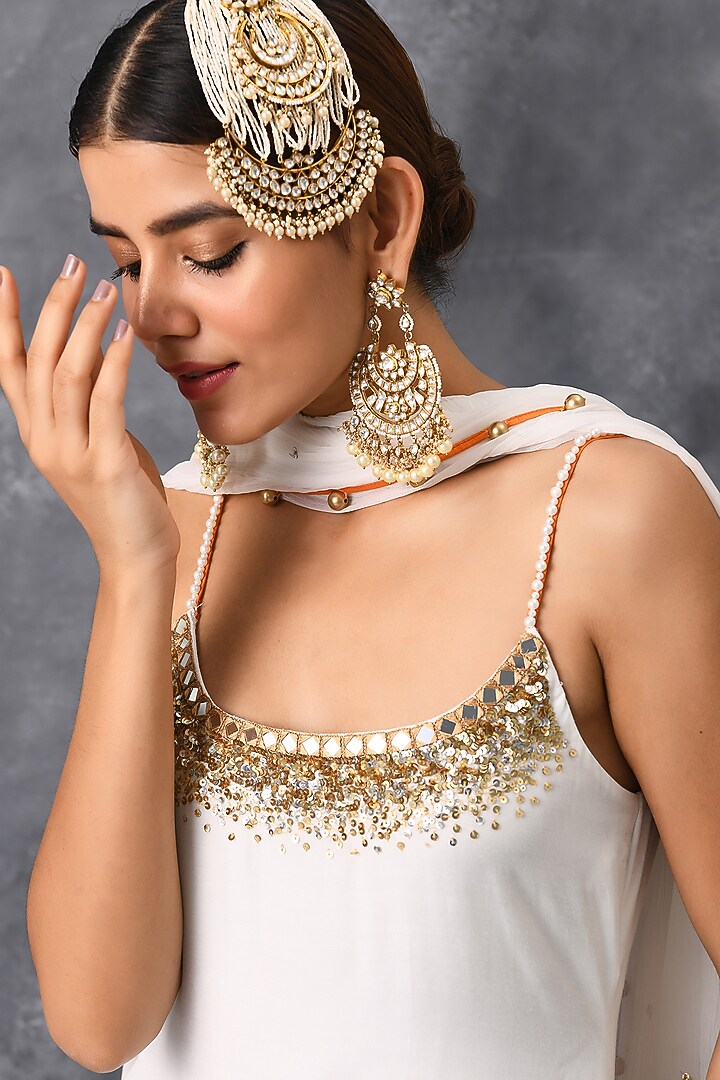 Ivory Mirror & Sequins Embroidered Party Wear Sharara Set by Neha Chopra Tandon at Pernia's Pop Up Shop
