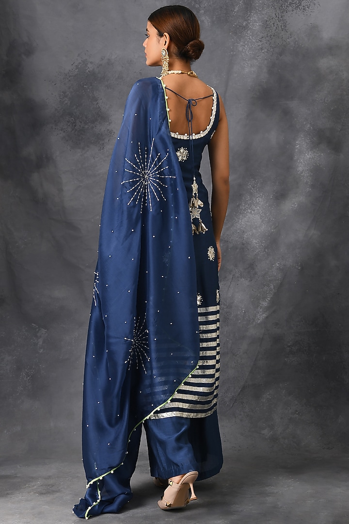 Blue Mirror & Sequins Embroidered Party Wear Sharara Set by Neha Chopra Tandon at Pernia's Pop Up Shop