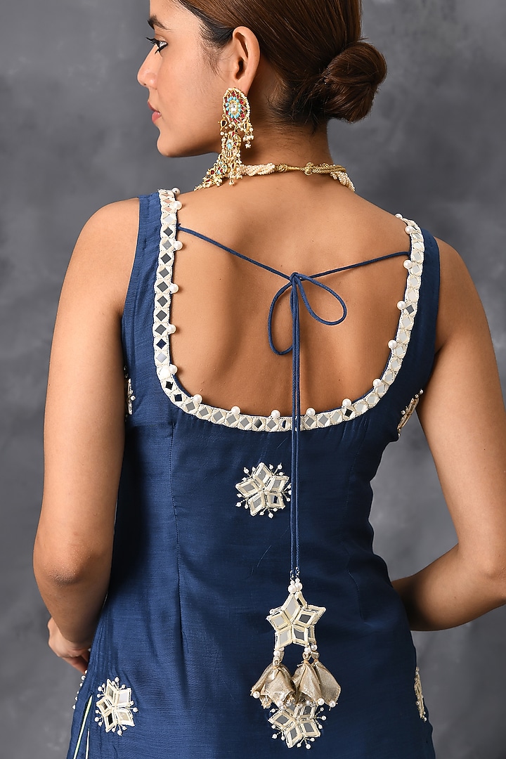 Blue Mirror & Sequins Embroidered Party Wear Sharara Set by Neha Chopra Tandon at Pernia's Pop Up Shop