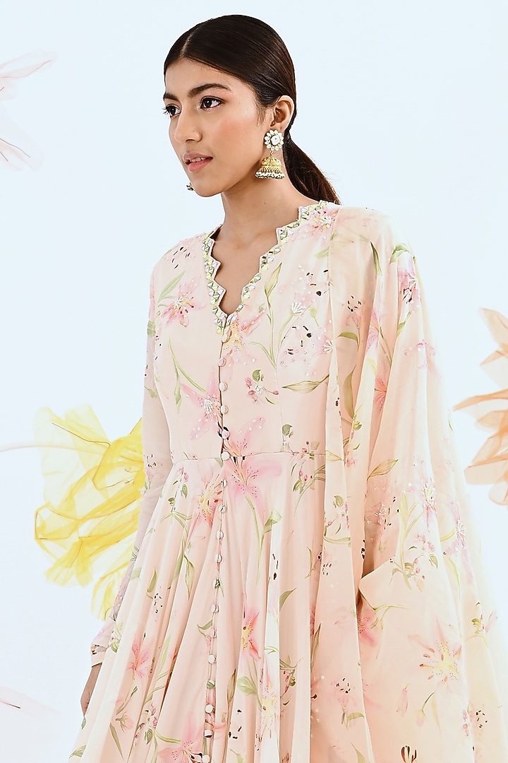 Blush Pink Sequinned Wedding Anarkali Set by Neha Chopra Tandon at Pernia's Pop Up Shop