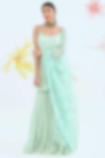Light Blue Crepe Wedding Sharara Set by Neha Chopra Tandon at Pernia's Pop Up Shop