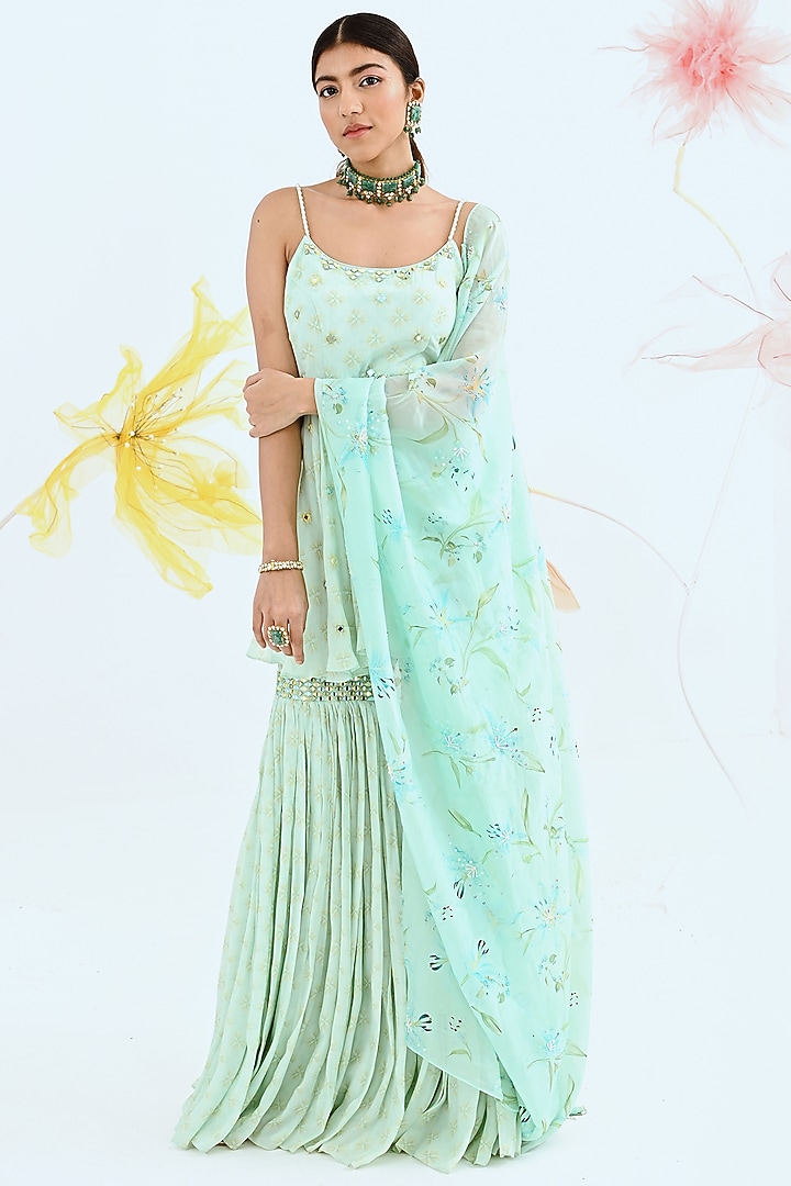 Light Blue Crepe Wedding Sharara Set by Neha Chopra Tandon at Pernia's Pop Up Shop